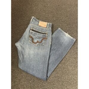 JNCO Slim Straight 101 Blue Jeans Mens 38x31 Wiskered Embroidered Western Y2K